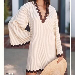 Anthropologie Flat White Striped Rickrack Tunic XS/S NWOT